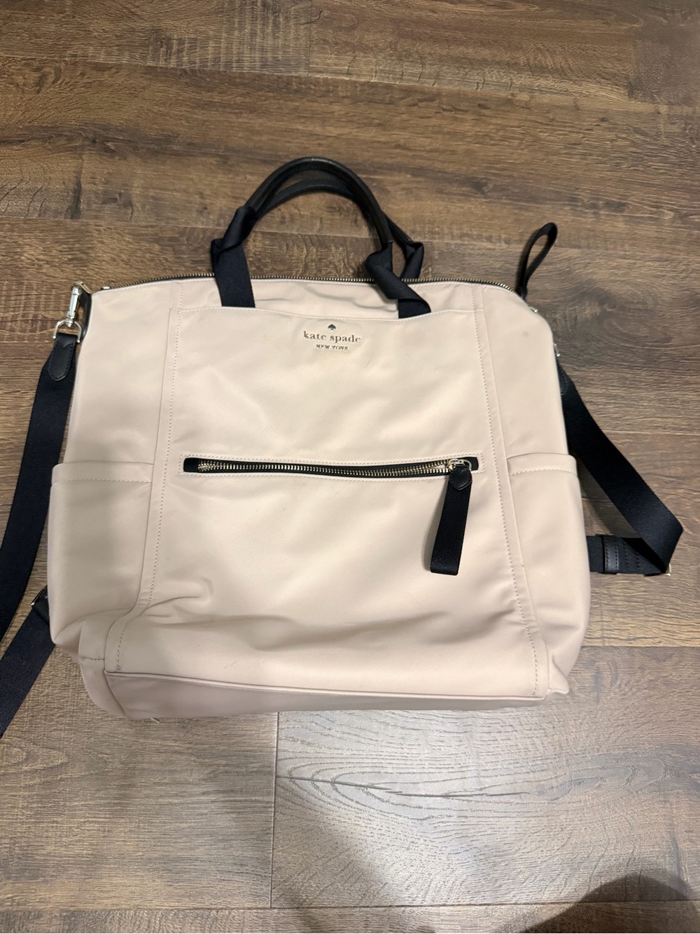 kate spade Canvas-Style Cream/light pink Laptop Tote with Black Accents